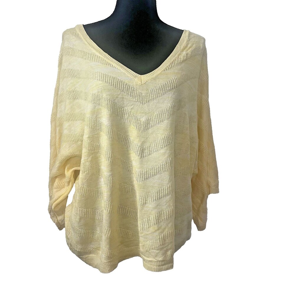 Jones NY Powder Yellow Knit V‎ Neck Pullover Sweater L Soft Classic Timeless